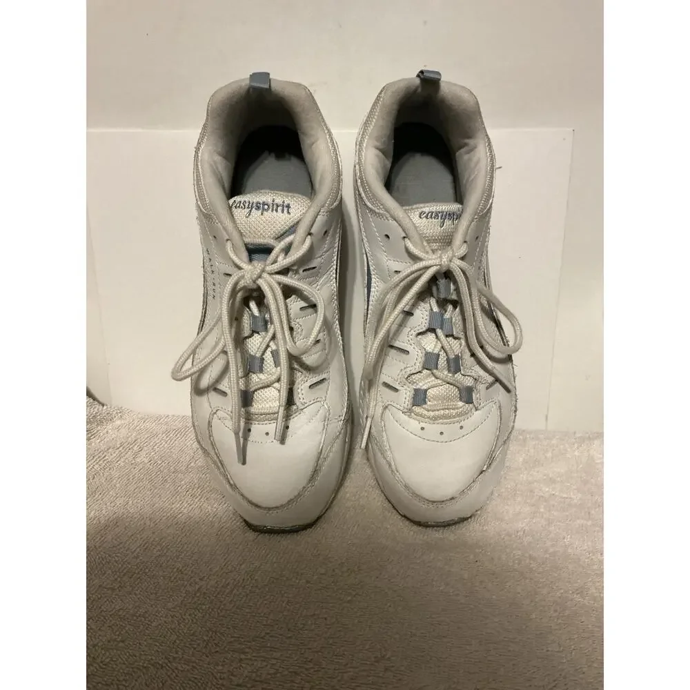Easy Spirit Rome Women’s Walking Shoes White Blue Leather Lace Up Sneakers SZ 10